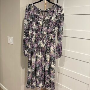 Mikael Aghal Multicolor Floral Long Sleeve Dress. Size 6. NWT. Approx MSRP $650
